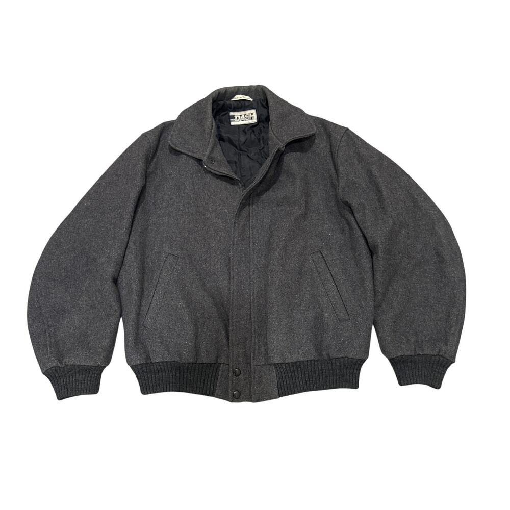 Vintage DASH Gray Wool Bomber Jacket Men Large Canada Fall Winter Old Money